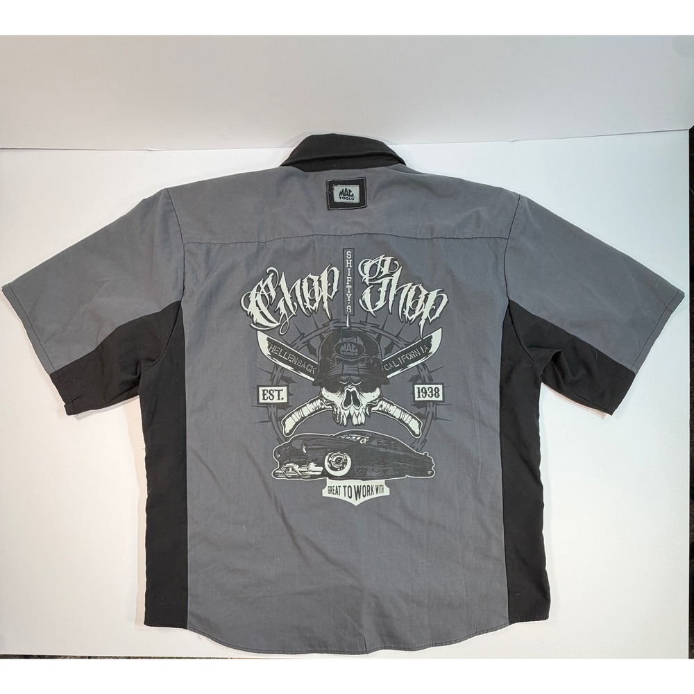 Mac Tools Mens Shifty's Chop Shop Mechanic Work Shirt Grey Black 2XL Short Slv